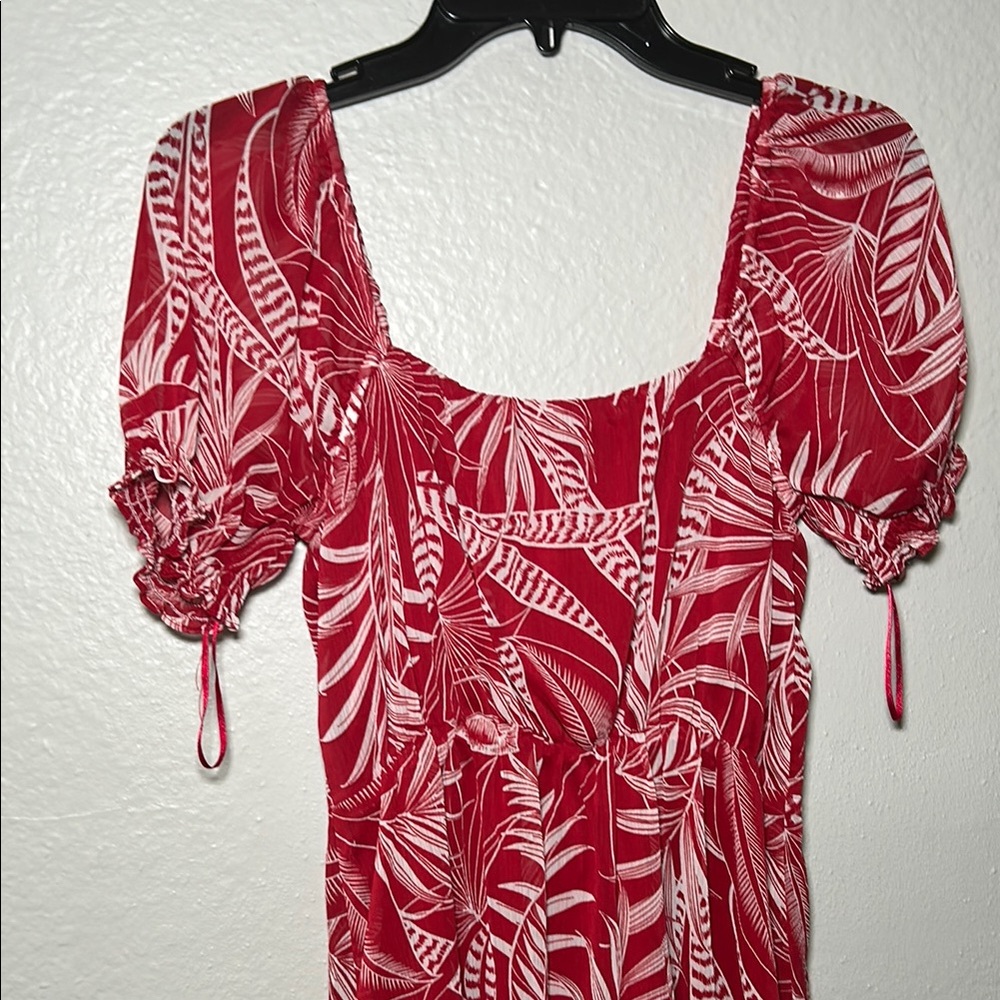 Banana Republic Red Puff Sleeve Midi Dress Small Size - Picture 7 of 7